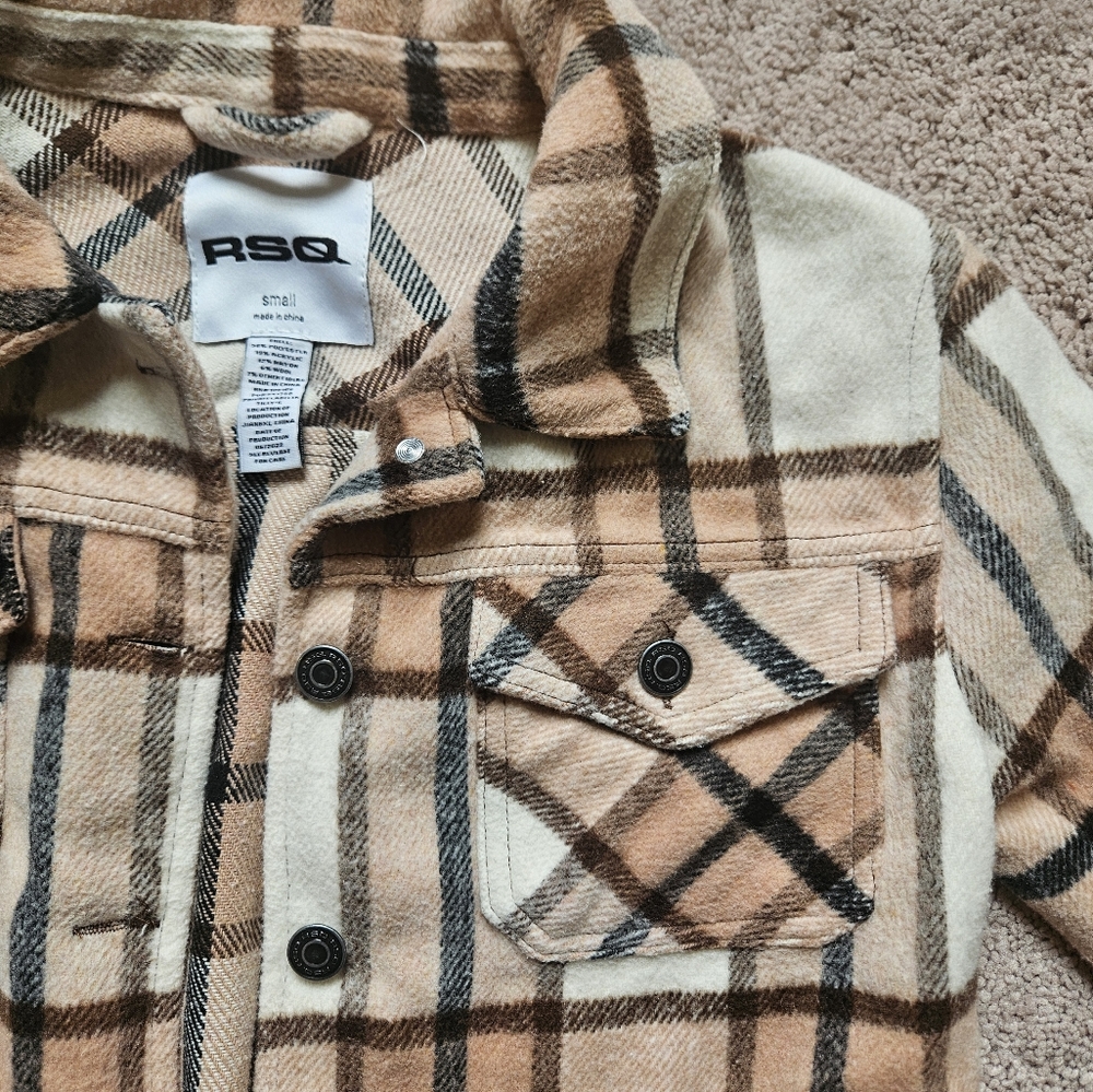 RSQ Urban Plaid Cream White Black Shacket Womens Juniors Small